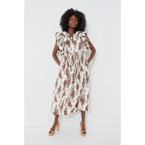 Tuckernuck Floral Ruffle Dress in Cream and Brown